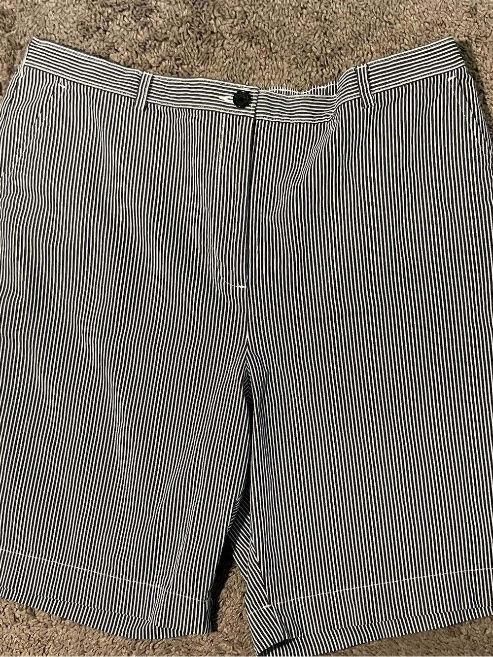 Lands' End Navy and White High Rise Bermuda Pinstripe Shorts Size 18.